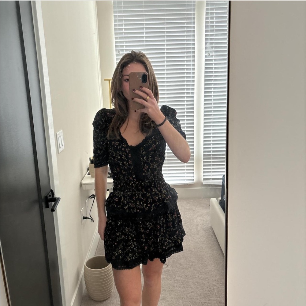 Olivaceous Black Floral Mini Dress